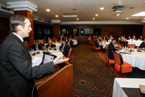 Nand Shani, Team Leader of RCC's ESAP at speaking at the regional workshop on undeclared work in the Western Balkans, in Sarajevo on 15 October 2019 (Photo: RCC/Armin Durgut)