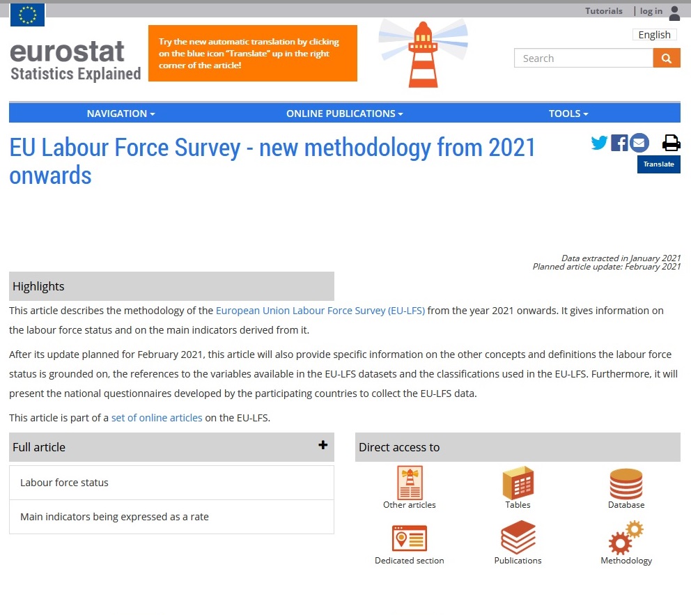 EUROSTAT: EU Labour Force Survey - new methodology from 2021 onwards 