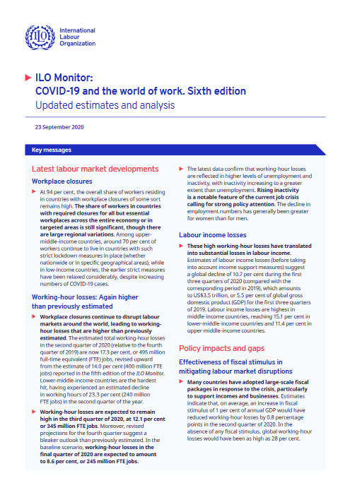 ILO Monitor: COVID-19 and the world of work. Sixth edition