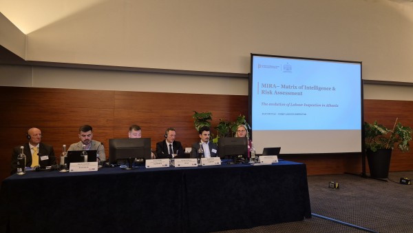 Eljo Mucaj from Labour Inspectorate of Albania presents Matrix of Inspections and Risk Assessment (MIRA) system in Albania at ELA thematic workshop in Rome, Italy, on 12 March 2025 (Photo: RCC ESAP 3) 