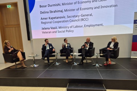 RCC Secretary General Amer Kapetanovic spoke at the panel “Promoting Employment: Effective Strategies for Resilient and Inclusive Labour Markets” during the Western Balkans Conference: Advancing Employment and Social Policy Together, held in Berlin on 11 May 2026 (Photo: RCC)