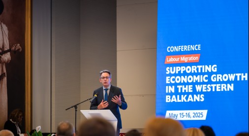 Olivier Onidi, Deputy Director General, European Commission's Directorate General on Migration and Home Affairs as opening speaker at High-Level Conference on labour migrations in the Western Balkans takes place in Budva on 15 May 2025 (Photo: RCC/Danilo Papic)