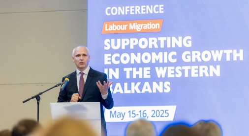 RCC Secretary General Amer Kapetanovic opened High-Level Conference on labour migrations in the Western Balkans takes place in Budva on 15 May 2025 (Photo: RCC/Danilo Papic)